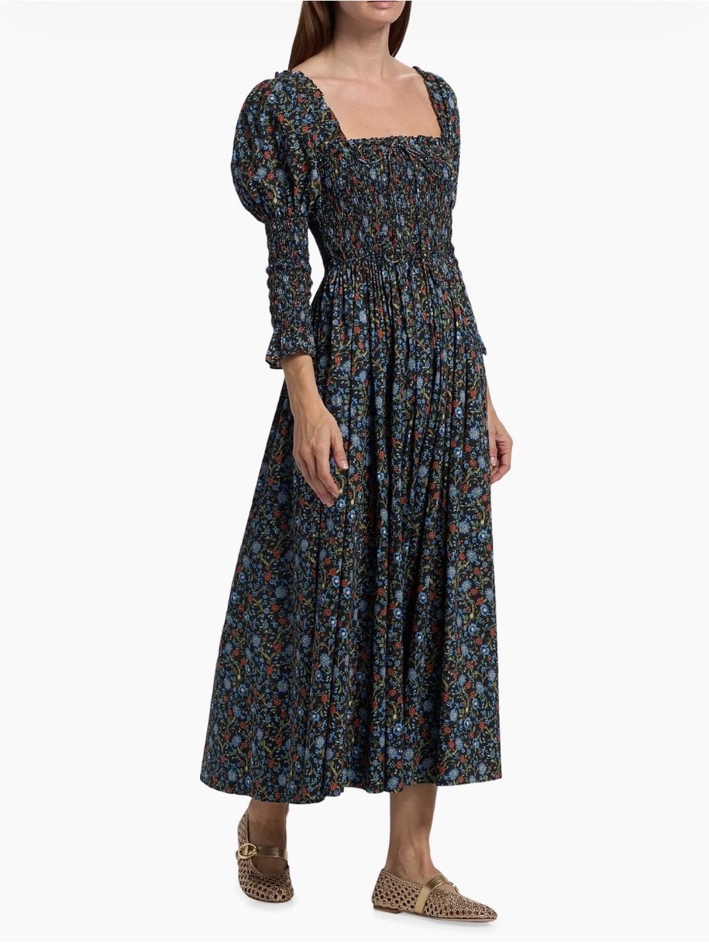 NWT Doen Bijou Dress noir prairie de montagne floral long sleeve maxi bishop